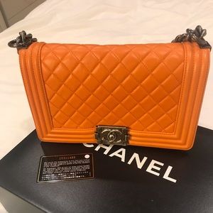 Authentic Orange Chanel Boy Medium